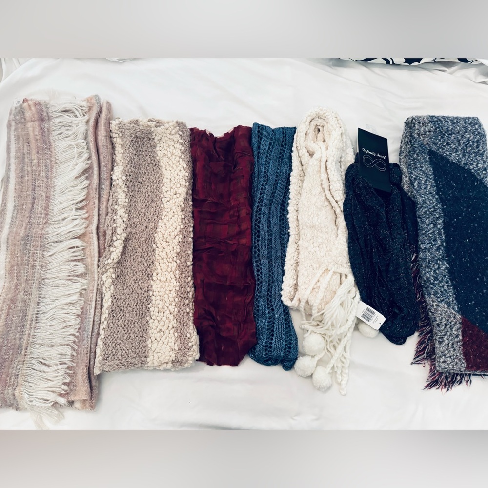 7 Scarf and 2 Winter Hat Bundle